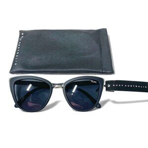 Quay Australia My Girl Cat Eye Sunglasses Grey Lenses Black/Silver Frame & Bag